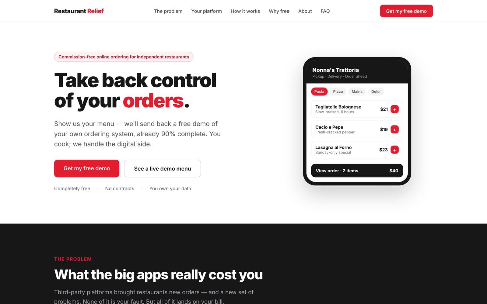 Restaurant Relief website